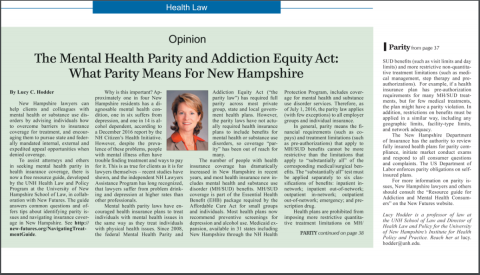 The Mental Health Parity and Addiction Equity Act: What Parity Means for New Hampshire Article
