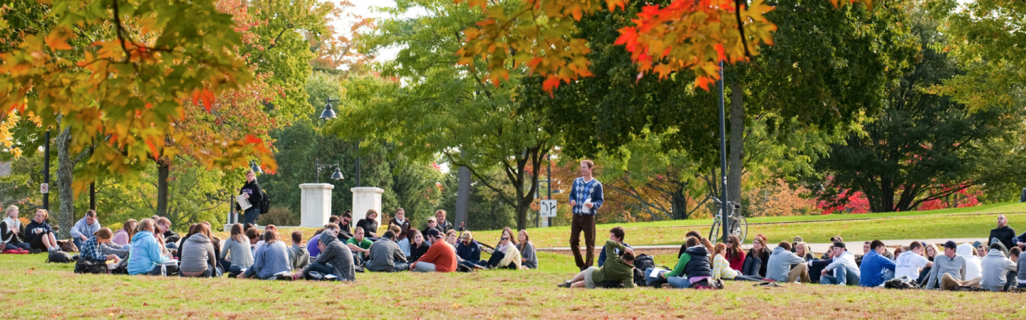 A recreation management and policy class being conducted outdoors on the Durham campus