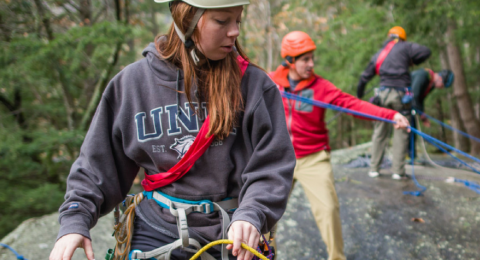 UNH Recreation Management and Policy Major Outdoor Leadership and Management Option students rock climbing