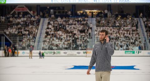 UNH Sport Management student at the ice rink