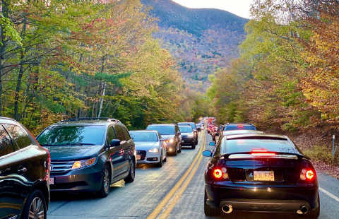 Congested traffic in the White Mountain National Forest in NH