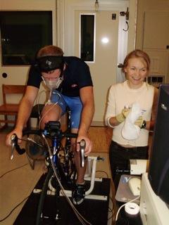 Exercise science student testing exercise bike