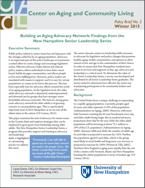 CACL Policy Brief: Building an Aging Advocacy Network: Findings from the New Hampshire Senior Leadership Series