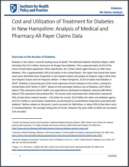 Cost and Utilization of Treatment for Diabetes in New Hampshire: Analysis of Medical and Pharmacy All-Payer Claims Data