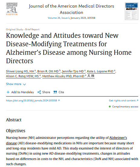 Knowledge and Attitudes toward New Disease-Modifying Treatments for Alzheimer's Disease among Nursing Home Directors