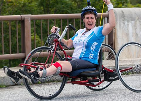 Woman in bike race